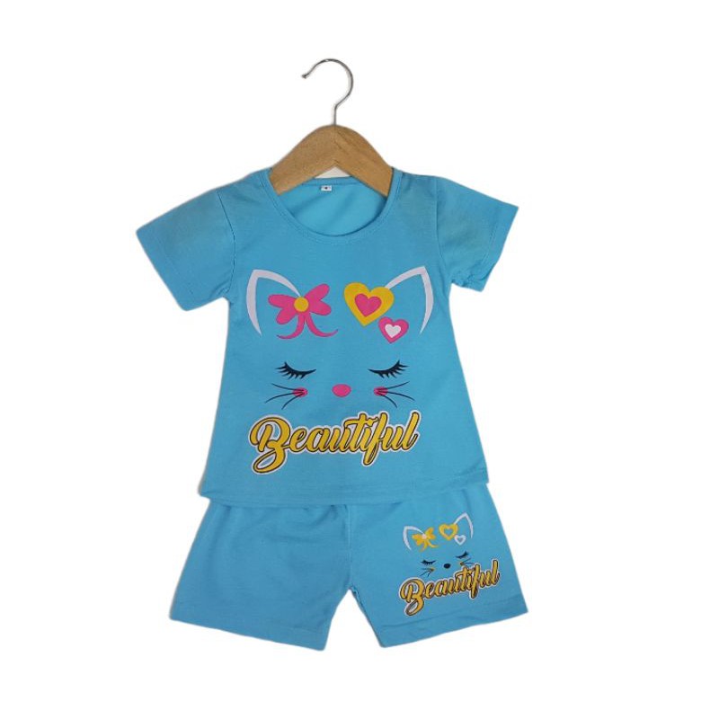 SETELAN SIKUNING PAKAIAN BAJU ANAK PEREMPUAN 2-7 TAHUN MOTIF CAT CUTE BEUTIFFUL