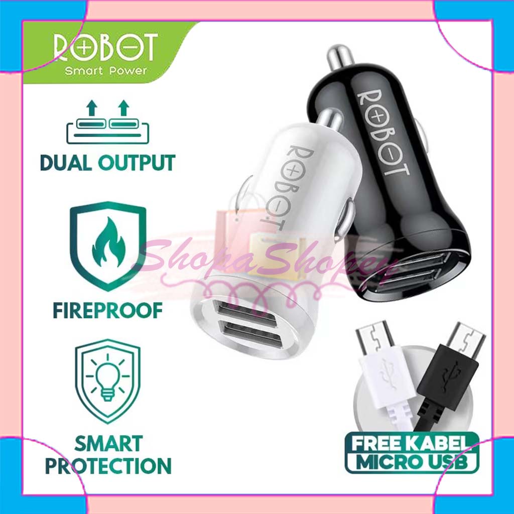 Charger Mobil ROBOT RT-C07 2 Port USB - FREE KABEL MICRO USB