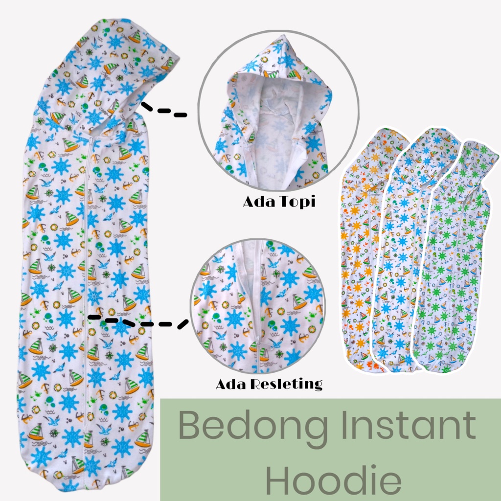 Bedong Bayi Instant Hoodie Motif Random Bedong Praktis Bedong Bayi Topi Bedong Resleting instang Bayi