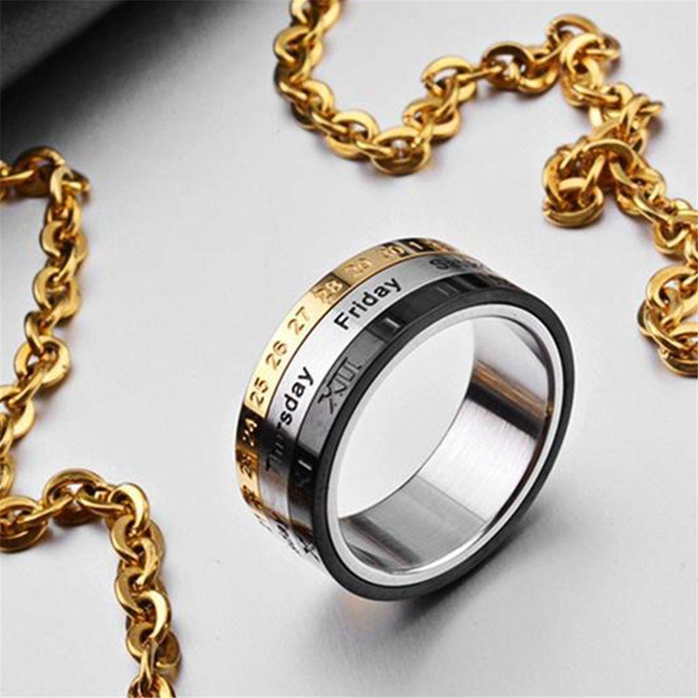 Cincin Angka Romawi TOP Fashion Vintage Biker Kalender Tanggal Waktu Bahan Titanium Steel 3bagian