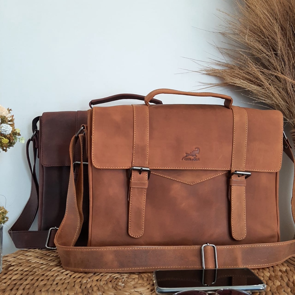 tas laptop tas kerja selempang crazy horse   tas kantor kulit asli original