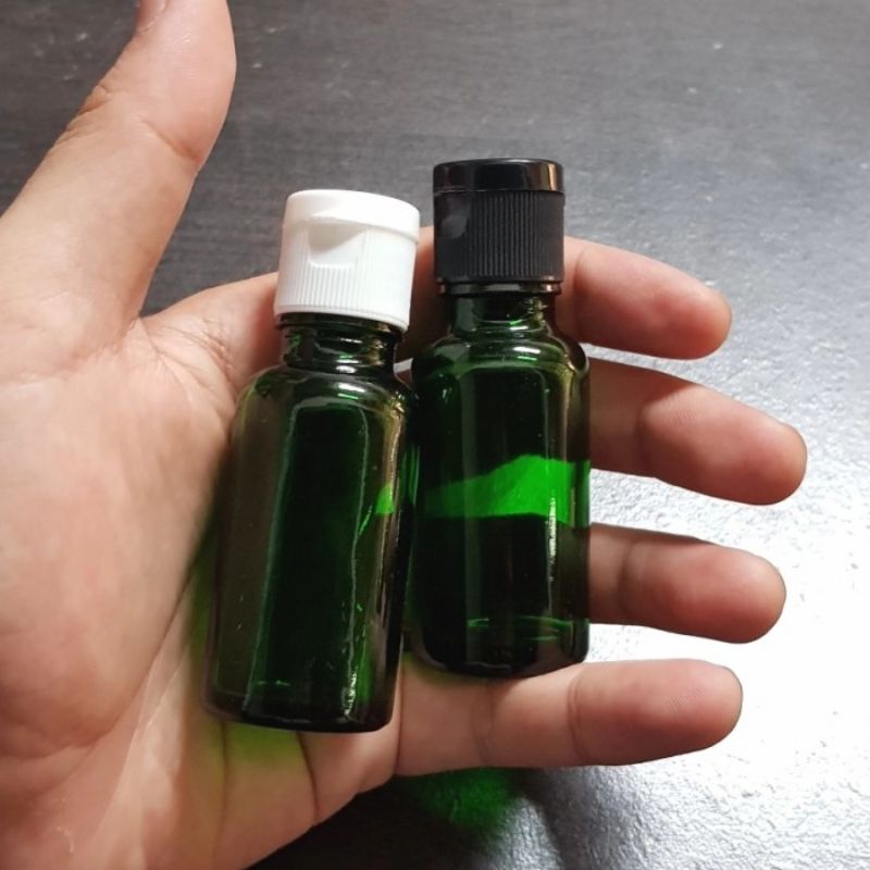 botol kaca 20ml tebal hijau tutup fliptop