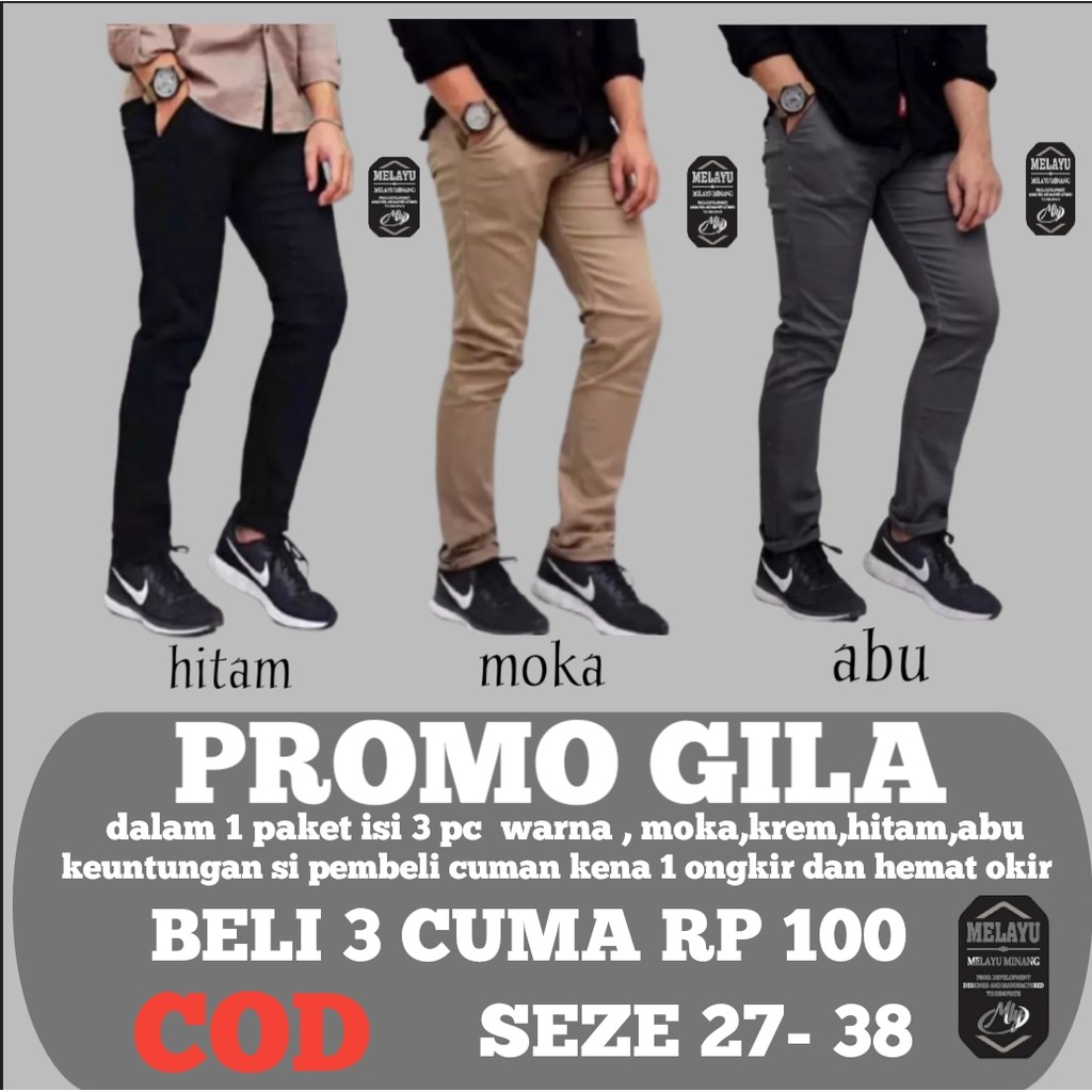 PROMO ISI 3 PC CELANA BAHAN | KERJA | CHINOS KANTOR | PANJANG | HITAM | DASAR PRIA SLIMFIT COD_