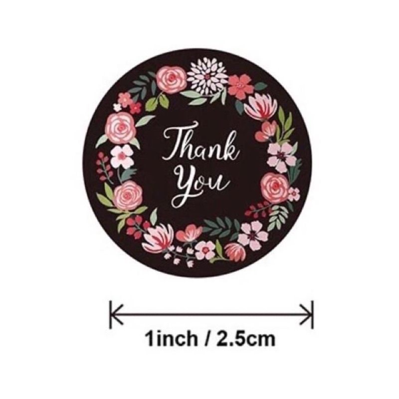 (50pcs) Stiker Thank You Bulat size 2,5cm / Thank You stickers Olshop etc-Black flower