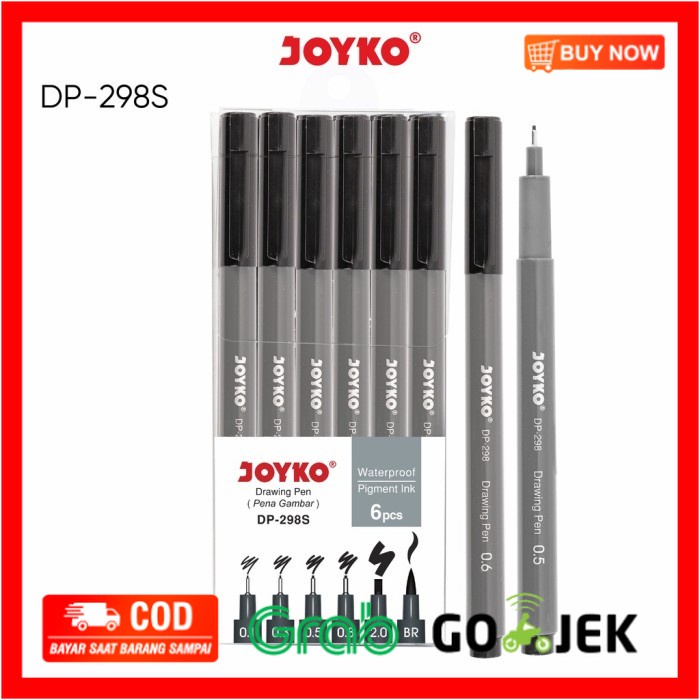 

(BISA COD) Drawing brush pen Joyko DP-298S set 6 warna waterproof/Spidol