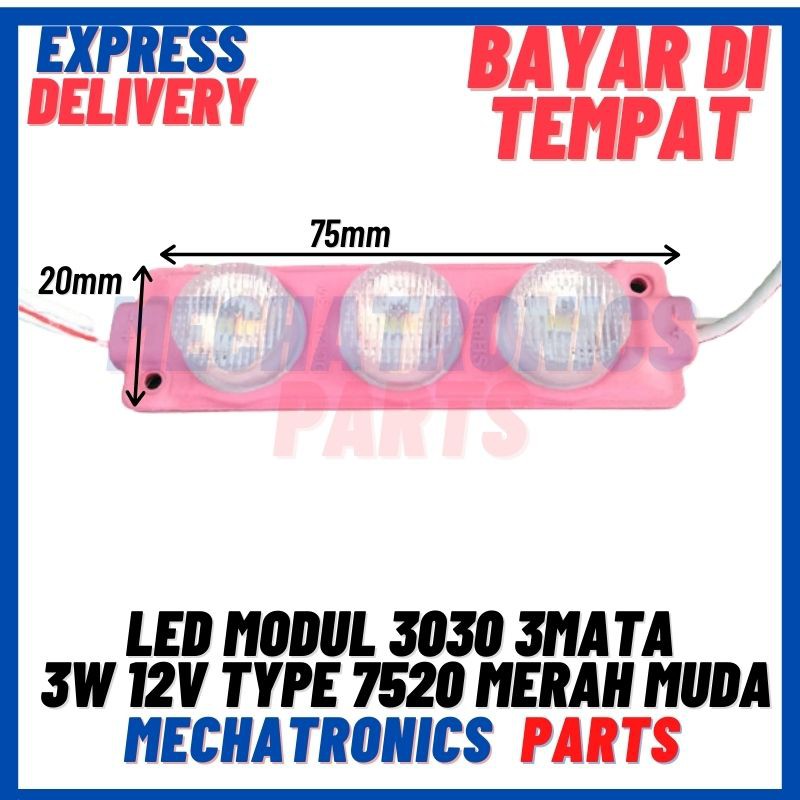 [DSP-9119] 3 LED MODUL 3030 3 MATA 3 WATT 12V TYPE 7520 MERAH MUDA