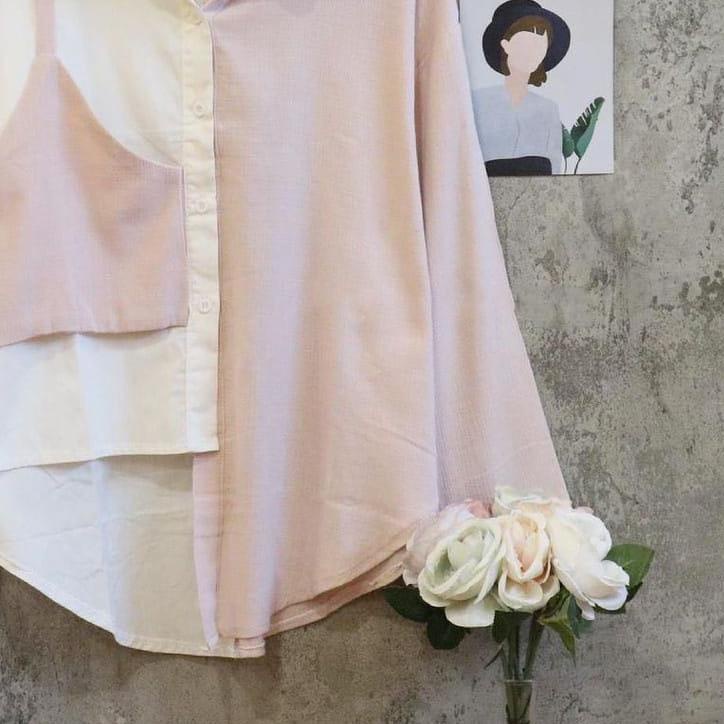 ♔ KEMEJA TWO TONE LUCKY LENGAN PANJANG // KEMEJA OVERSIZE DUA WARNA JUMBO ♜