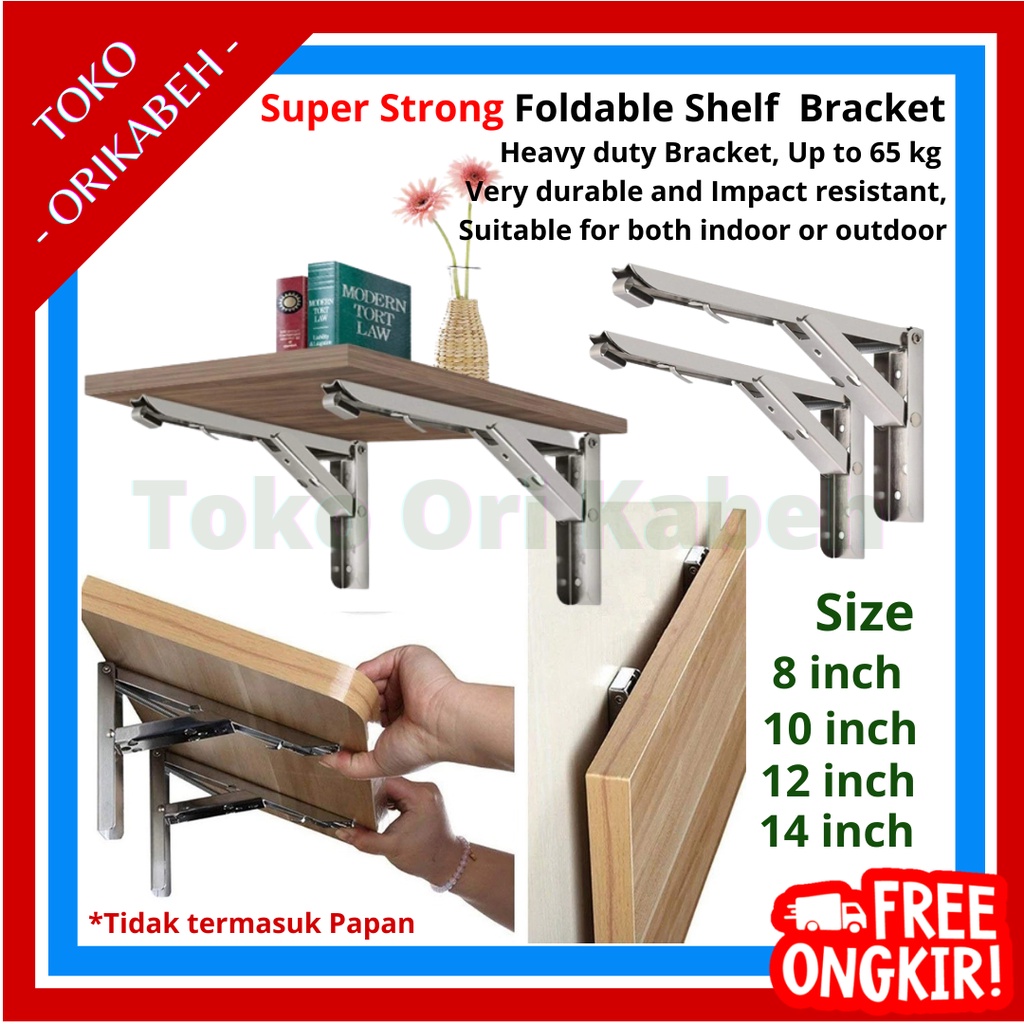 Besi Siku Penyangga Rak Dinding Lipat Stainless Steel Bisa Dilipat Beban 65 kg