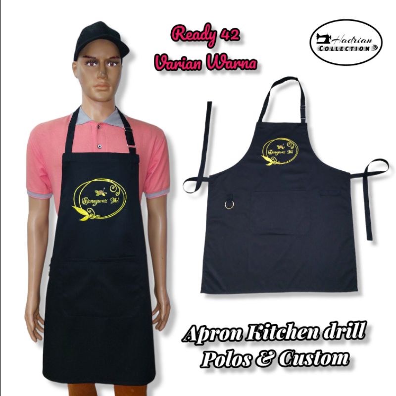 Celemek Apron Polos dan Custom | Celemek Masak | Celemek Barista | Celemek Dapur | Celemek Waitres | Celemek Pria Wanita | Apron Kitchen | Celemek Dewasa - Bisa Custom Bordir / Sablon Nama dan Logo satuan