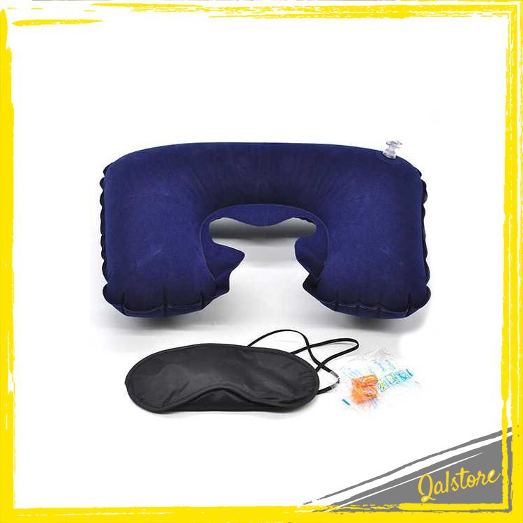 Bantal Leher Tiup Inflatable dengan Masker Mata &amp; Earplug Grab Medan