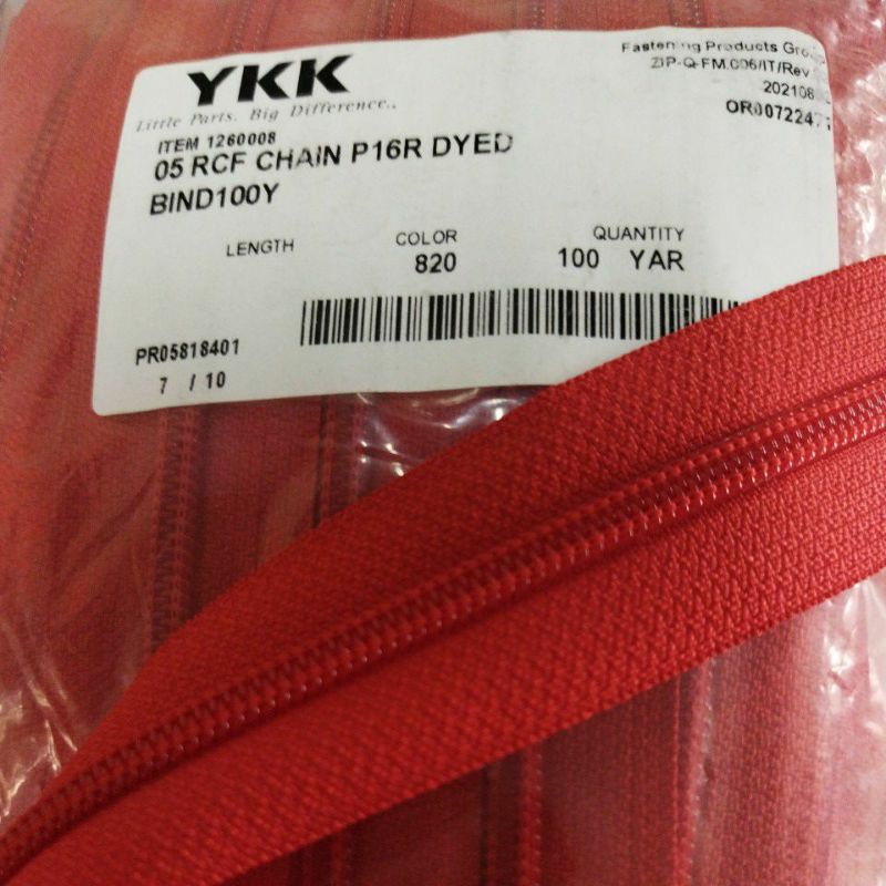 Resleting YKK Meteran No.5 Koil Warna Merah 820