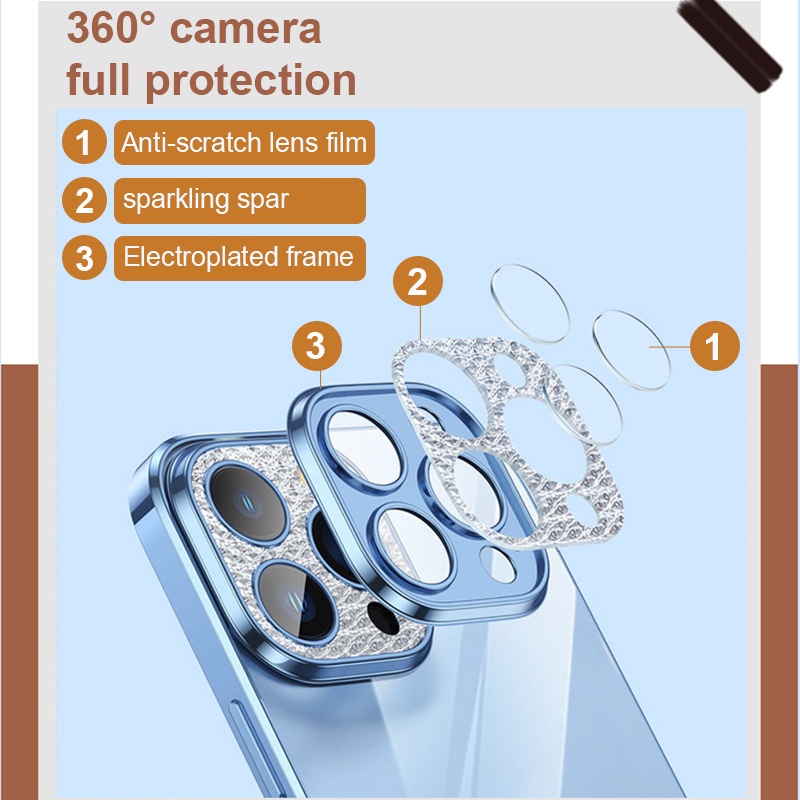 Luxury Glitter Diamod Lens Protector Transparent Case For iPhone 11 12 13 Pro Max Xs max XR Plating Soft Clear Silicone Shockproof Cover
