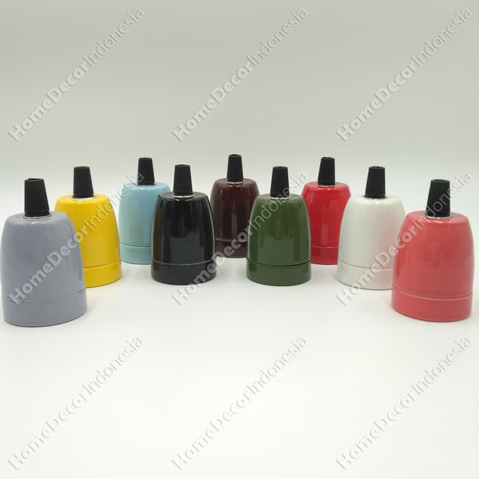 Fitting Keramik Perancis Gantung Hias Lampu Bohlam Edison Warna Coklat