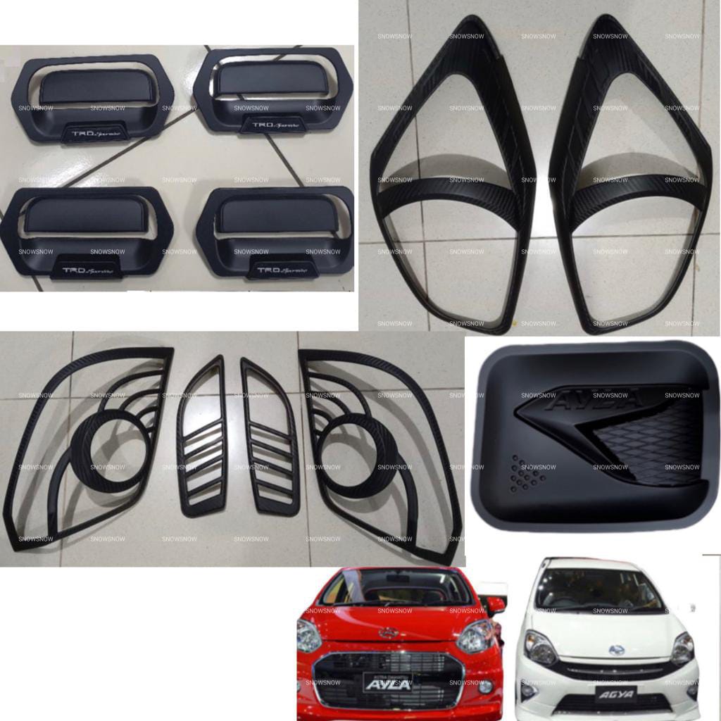 Paket Garnish Depan Belakang Outer Handle Tank Cover Agya Ayla 2013 2016 Carbon Hitam Doff