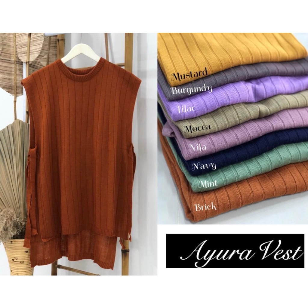 AYURA VEST/ Vest rajut tali motif salur/ Rompi rajut tali samping/Rompi rajut wanita