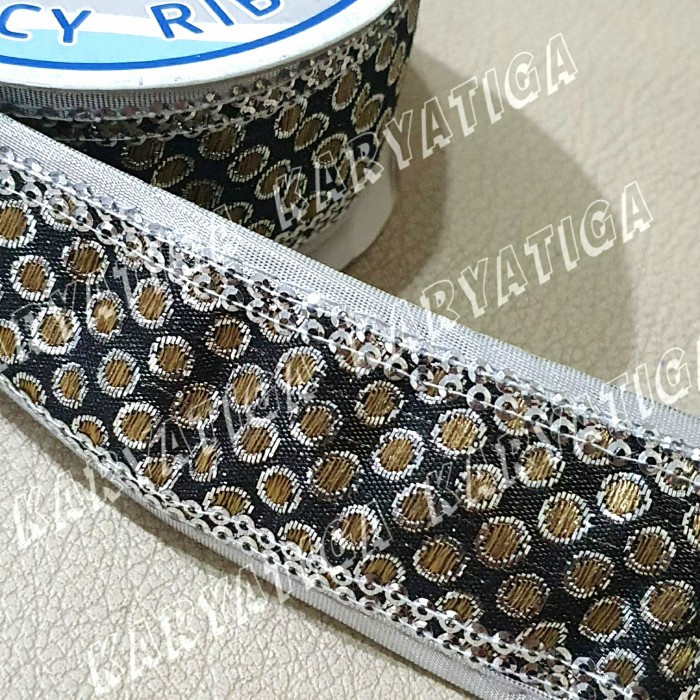 Pita Polkadot Payet C1112 Lis Perak Lebar 4 Cm Panjang 9 Meter