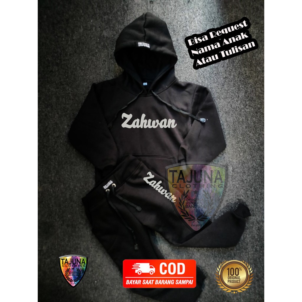 setelan hoodie jogger bahan fleece tebal untuk anak anak free sablon nama atau kata