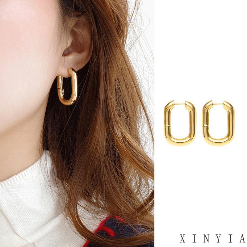 2023 Fashion Korea Anting -anting emas persegi baru Anting Stud Bentuk Persegi Lapis Emas Gaya Retro