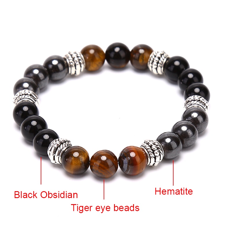 Gelang Tangan Manik-Manik Batu Obsidian Tiger Eye Natural Untuk Wanita