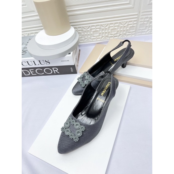 sepatu heel wanita terbaru kekinian LOUISDEAR sepatu tali belakang hee 3 cm bahan satin P53