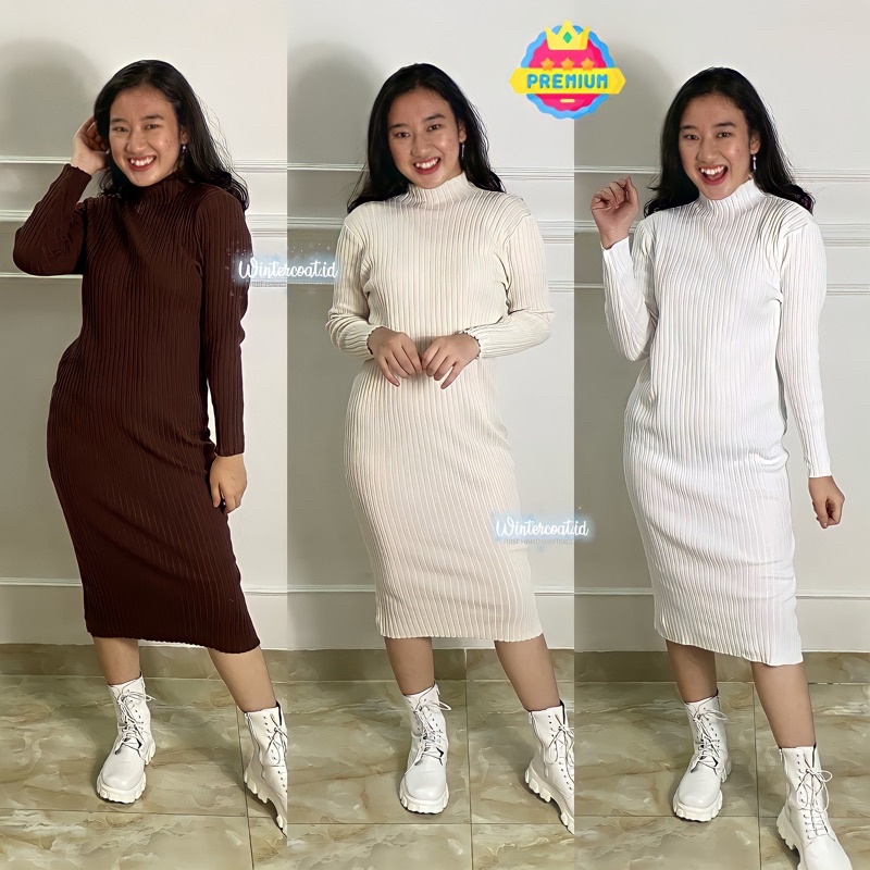 Long dress sweater import rajut korean style Milan atasan panjang winter wanita turtleneck