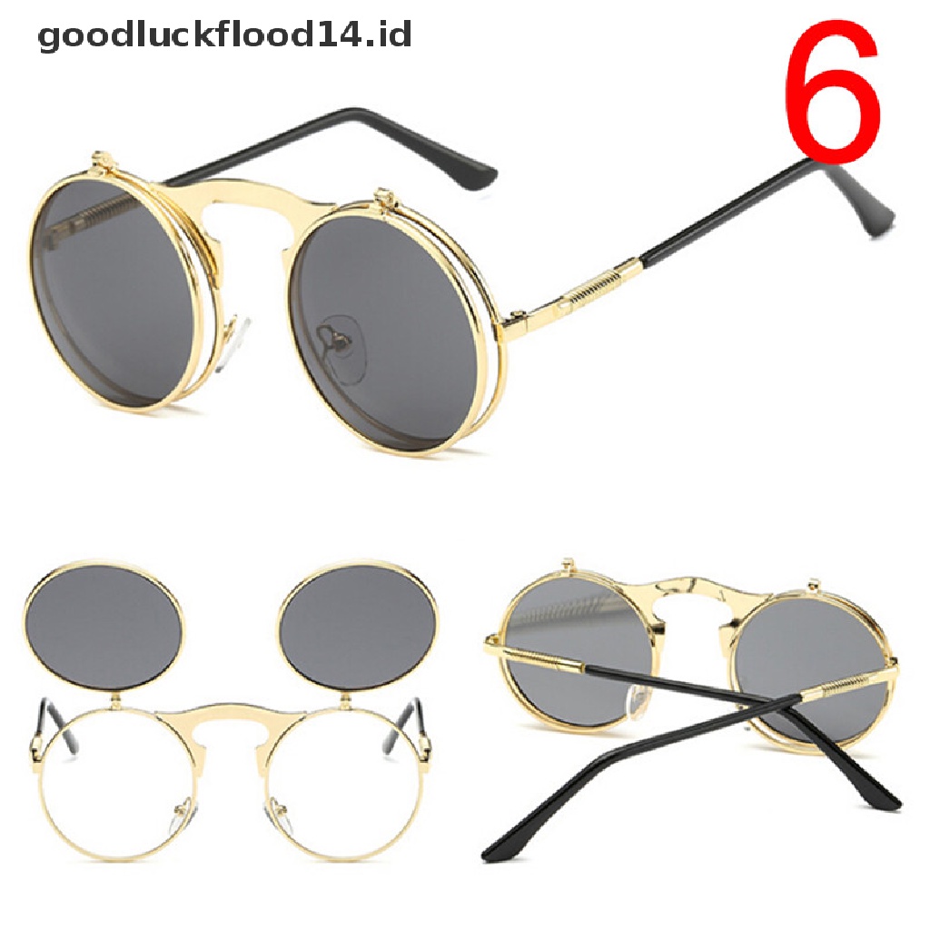 [OOID] Fashion Retro Vintage Gothic Round Flip Up Sunglasses Steampunk Glasses New ID