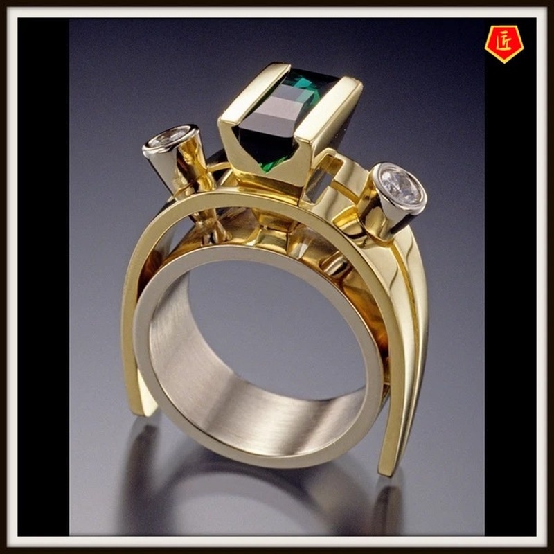 [Ready Stock]Gold Emerald Pearl Modern Ring for Women Creative Fashion