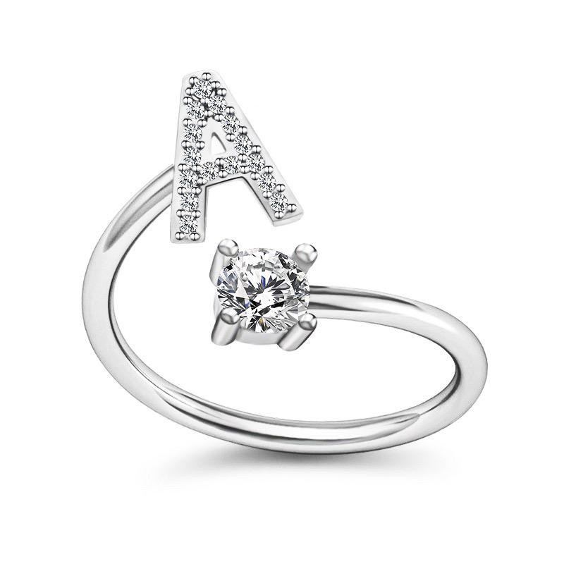 TJM Cincin Huruf A - O Wanita Fashion / Aksesoris Korea Emas Putih Silver / Perhiasan Cincin Wanita-CINCIN A