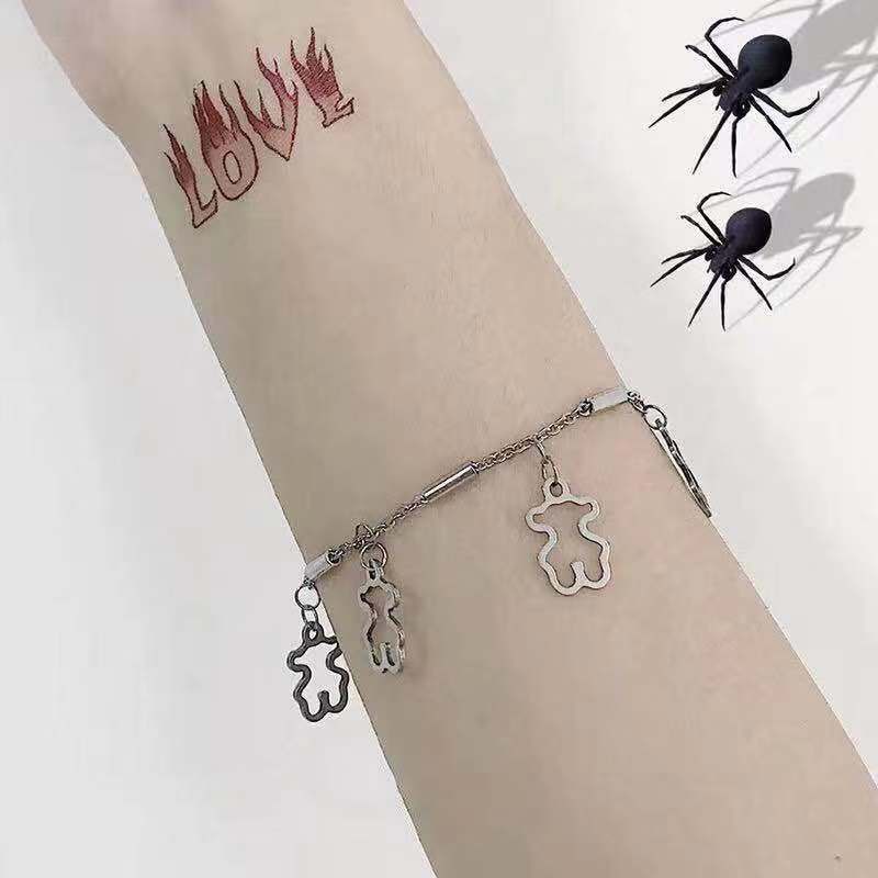 Beruang gelang double-layer hollow round manik-manik pendant Pasangan gadis Keren Bumi Korea stainle