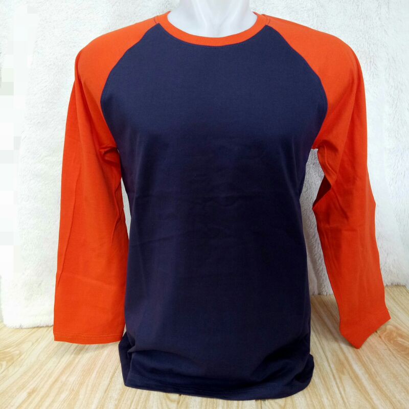 kaosreglan polos NAVY-OREN lengan panjang uk M L XL XXL dewasa pria/wanita