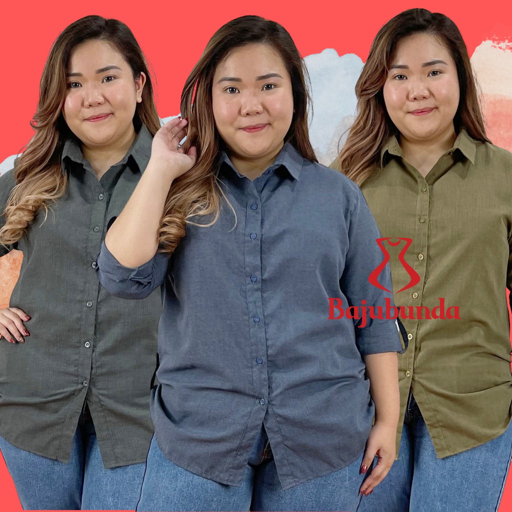 BAJUBUNDA Kemeja Wanita Jumbo / Kemeja Big Size / Kemeja Oversize / Kemeja Kantor / NOVA