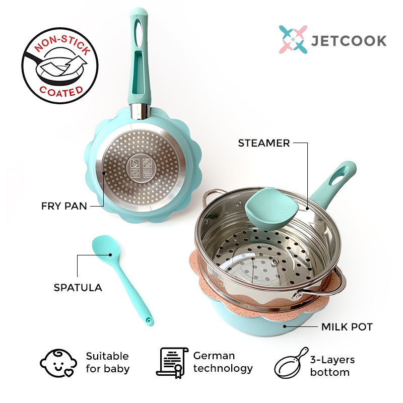 JetCook Baby Cookware Full Set 16cm - Peralatan Panci Bayi - Biru Muda