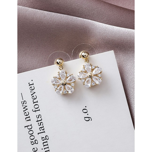 LRC Anting Tusuk Fashion Golden Flower Stud Earrings With Diamonds D63751