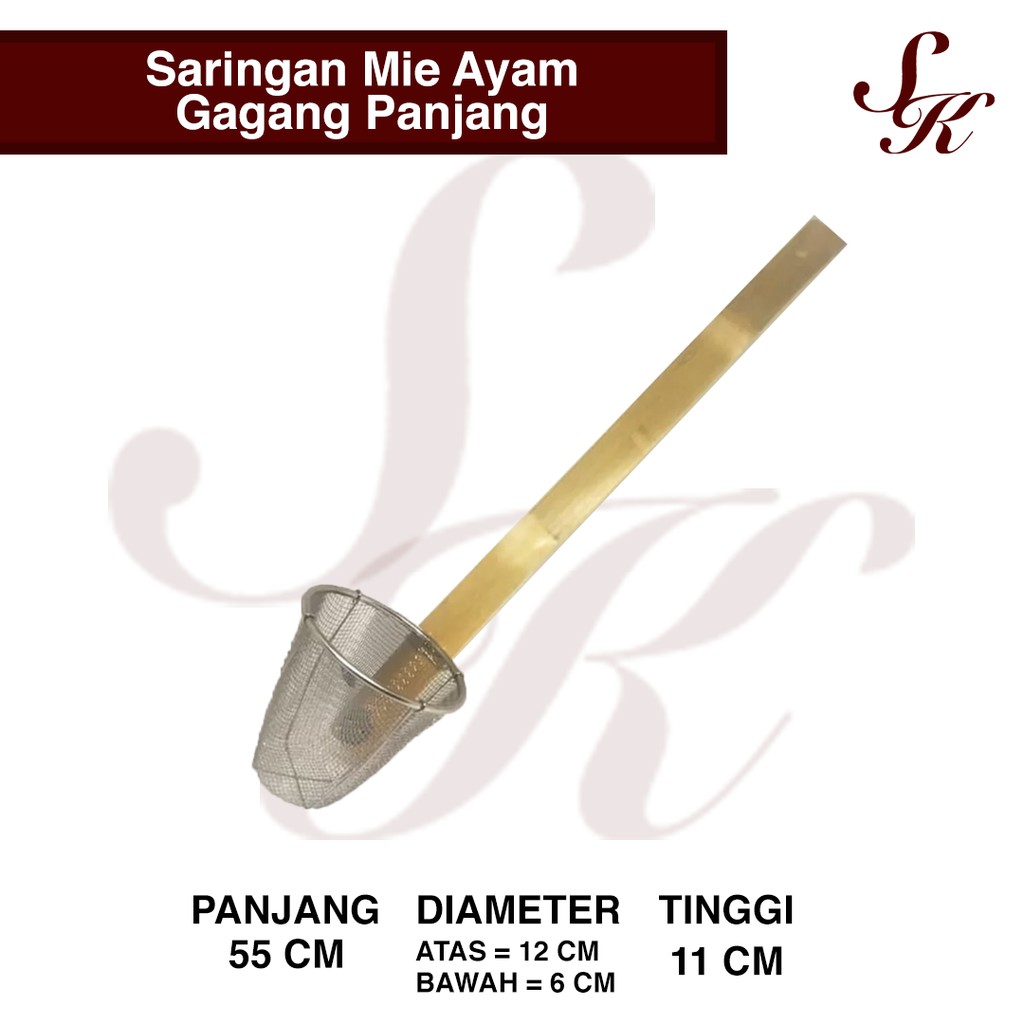Saringan Mie 12 Jaring Gagang Bambu Panjang / Serok Mie Kayu Panjang Saringan mie stainless Steel Ga