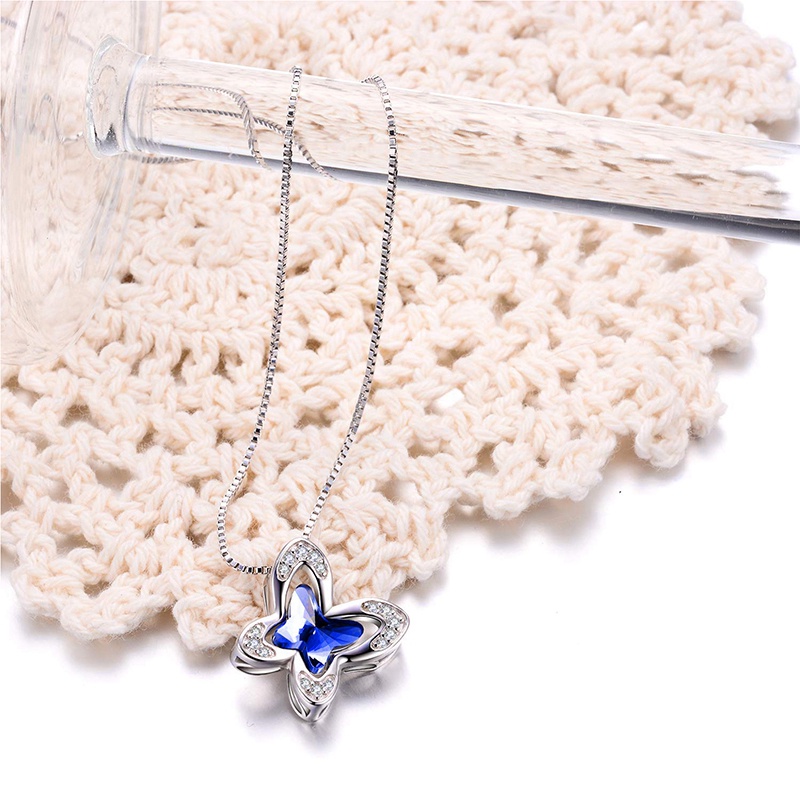 Butterfly Kalung Rantai Sterling Silver Dengan Liontin Kupu-Kupu Aksen Kristal Austria Untuk Wanita