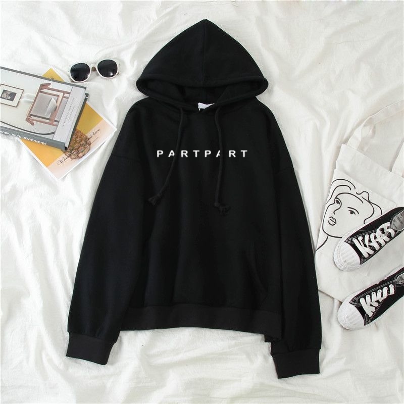 Hoodie Partpart Wanita Terbaru Motif Simpel Bahan Fleece Tebal