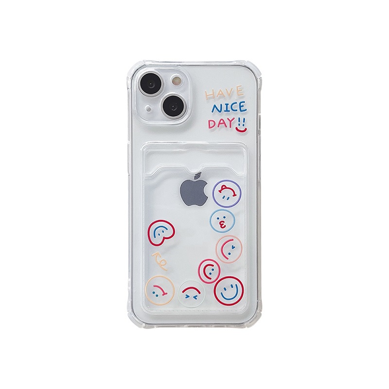 Soft Case Pelindung Transparan Desain smileycard Untuk iPhone 12 13 Pro Max 11 X XR XSMAX 7 8 plus