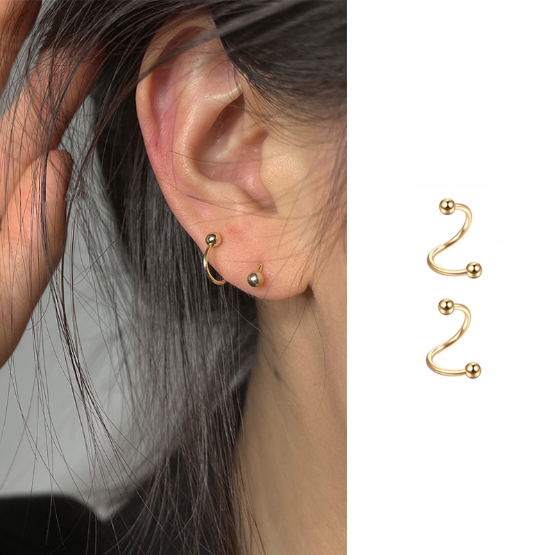 Roselife 1 Pasang Anting Tusuk Bentuk Spiral Bahan Stainless Steel Untuk Unisex