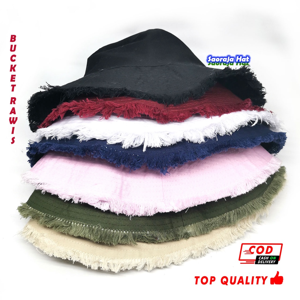 Topi Bucket Rawis Pria dan Wanita Dewasa Banyak Warna Bucket Hat Ripped Korean Style