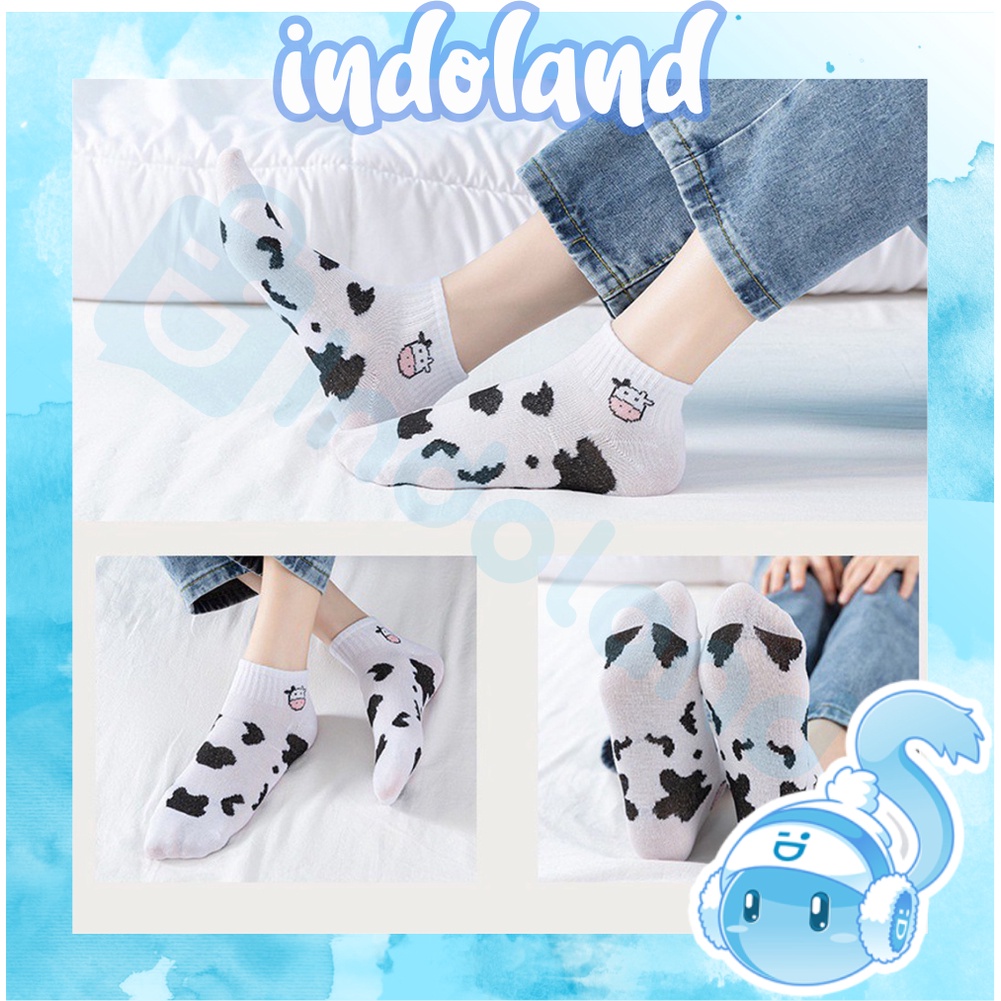 ☀ INDOLAND ☀ R596 Kaos Kaki korea Motif Sapi Kaos Kaki Ankle Cute Socks Short Sepatu Lucu Wanita Pria Murah Import