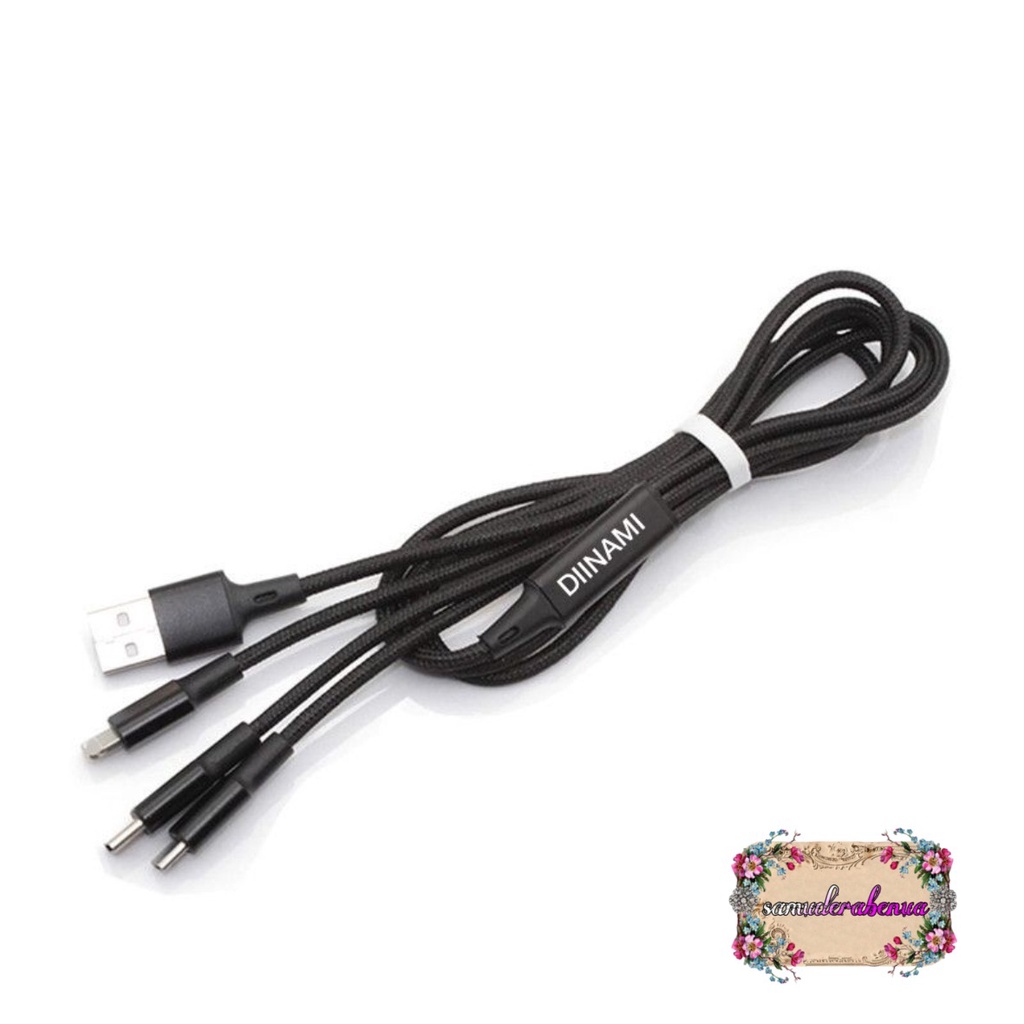 BM021 QC33 1.2M DIINAMI Kabel cable data USB 3in1 Micro ligthing tipe c 2.4A original fast Charging SB2850