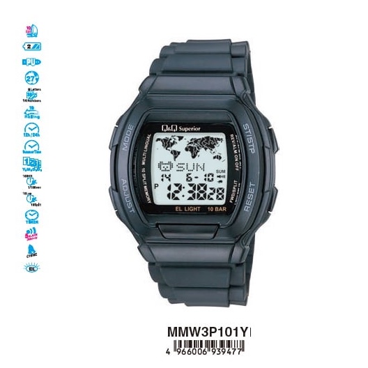 Jam Tangan Pria Digital Q&amp;Q QnQ QQ Data Bank MMW3 MMW3P MMW3P101Y Original Water Resistant 10 BAR