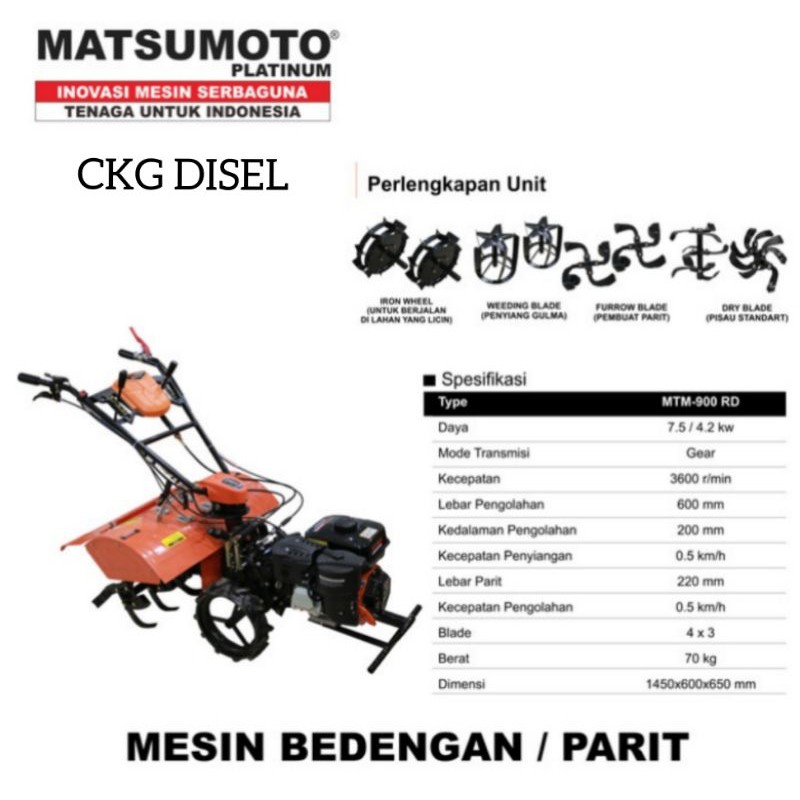 Mesin Bedengan Matsumoto Cultivator Tiller Matsumoto TYPE MTM - 900 RD
