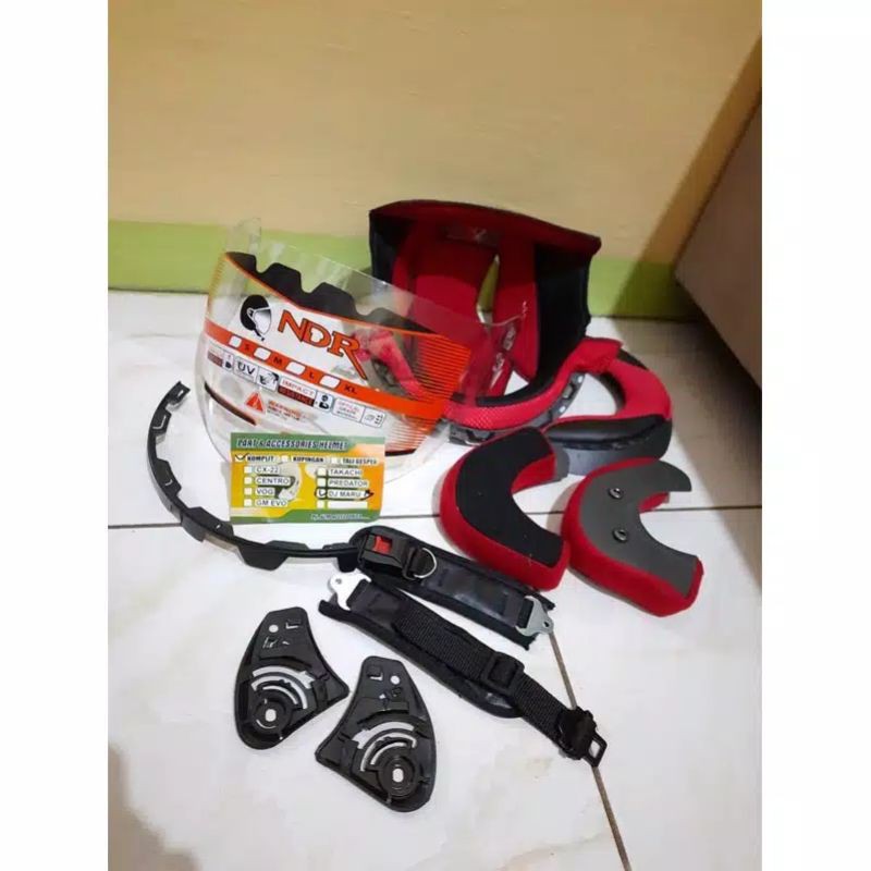 Paket komplit busa dan kaca visor hlm KYT DJ MARU putih kancing besi