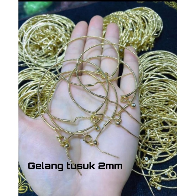 Gelang tusuk 2mm/ gelang tali berlapis warna emas
