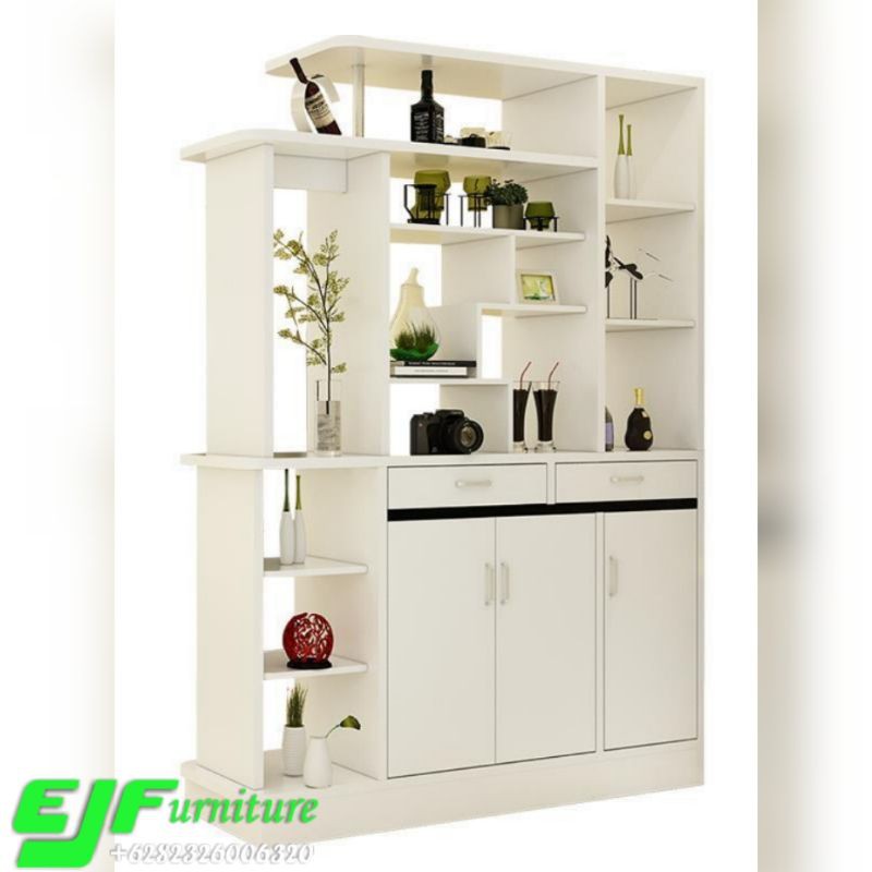 Partisi Penyekat Ruangan minimalis modern Kayu Warna Putih model terbaru mewah dan elegan