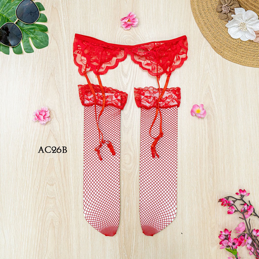 [READY STOCK] GARTER BELT + STOCKING SEXY LACE SABUK PAHA SEKSI MERAH AC26B