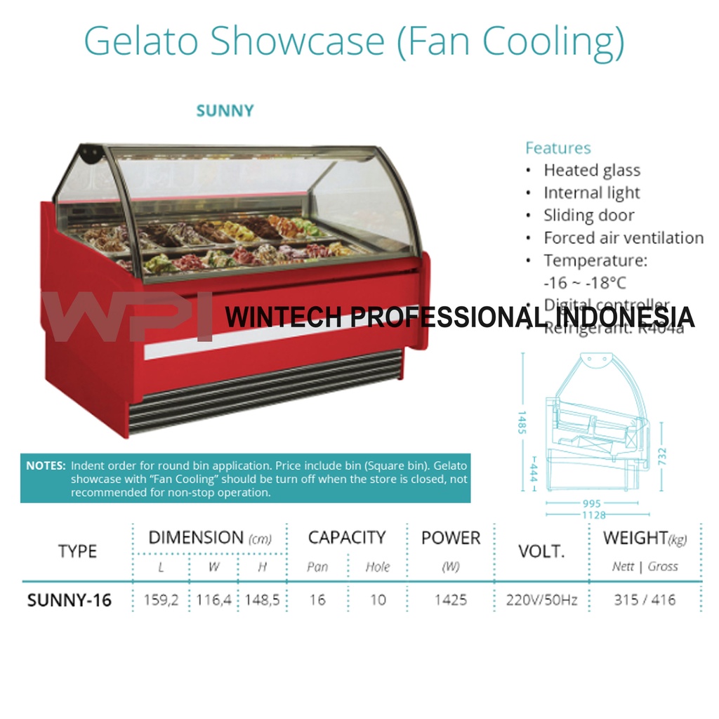 GEA SUNNY-16 GELATO SHOWCASE / TEMPAT MEMAJANG ES KRIM GELATO 'PAN'
