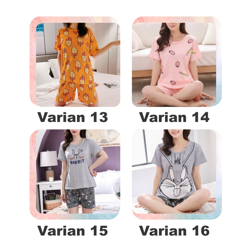 ❀ Chingu ❀ PW066 Part 2 COD Baju Tidur Wanita Nyaman Piyama Lengan Pendek Pakaian Daster Motif Impor