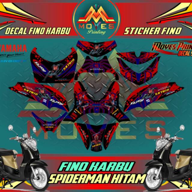 Sticker Yamaha Fino Karbu Decal Striping Motor Fino Karbu Spidermen Hitam